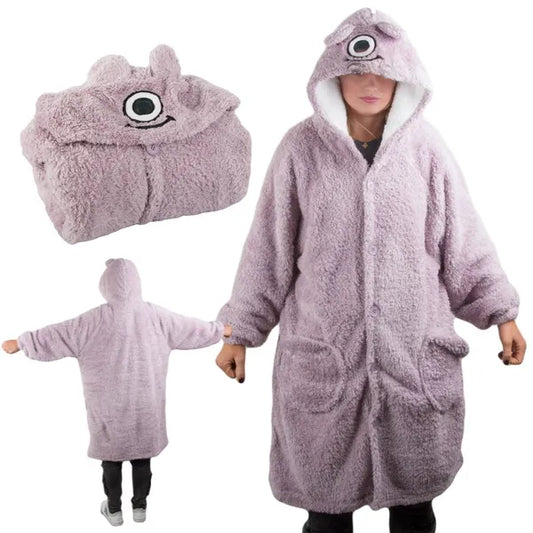 Lila oversize kapucnis takaró-pulóver XL, 100% pamut, gombos zárással