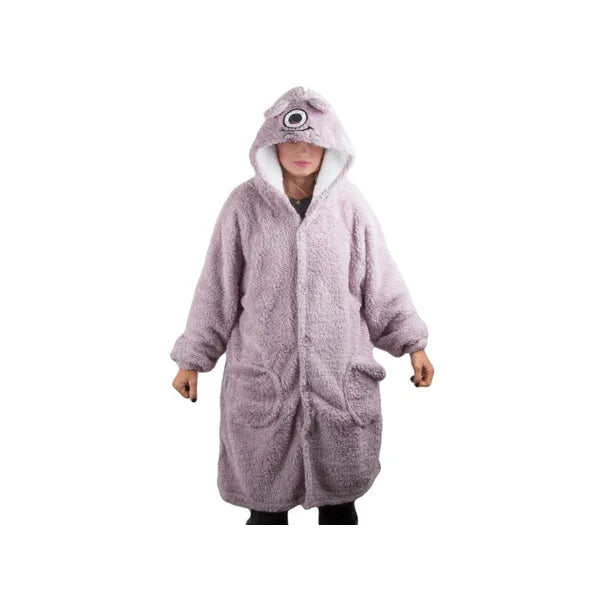 Lila oversize kapucnis takaró-pulóver XL, 100% pamut, gombos zárással