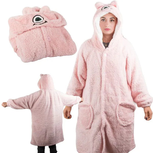 Pink oversize kapucnis takaró pulóver XL, pamut, gombos