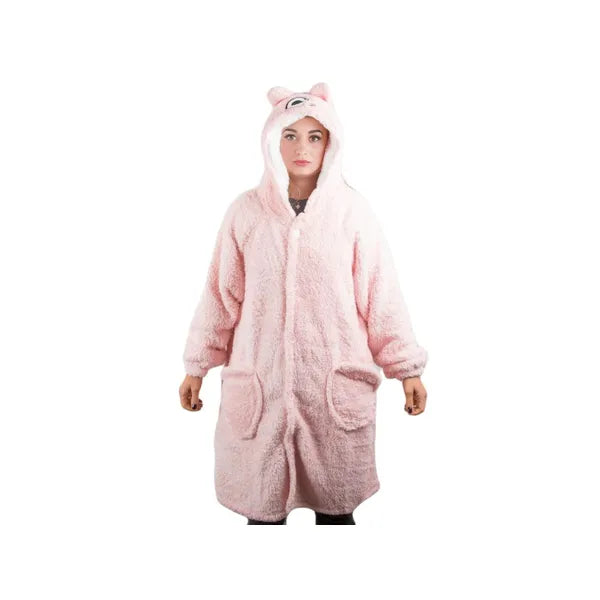 Pink oversize kapucnis takaró pulóver XL, pamut, gombos