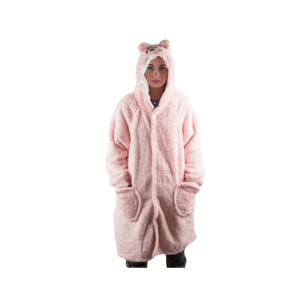 Pink oversize kapucnis takaró pulóver XL, pamut, gombos