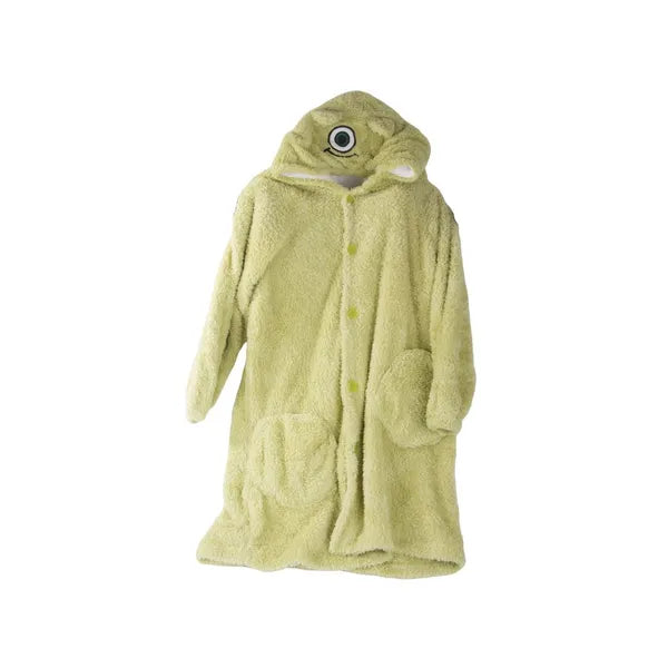 Zöld oversize XL kapucnis takaró pulóver, bolyhos, gombos, 100% pamut