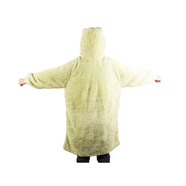 Zöld oversize XL kapucnis takaró pulóver, bolyhos, gombos, 100% pamut