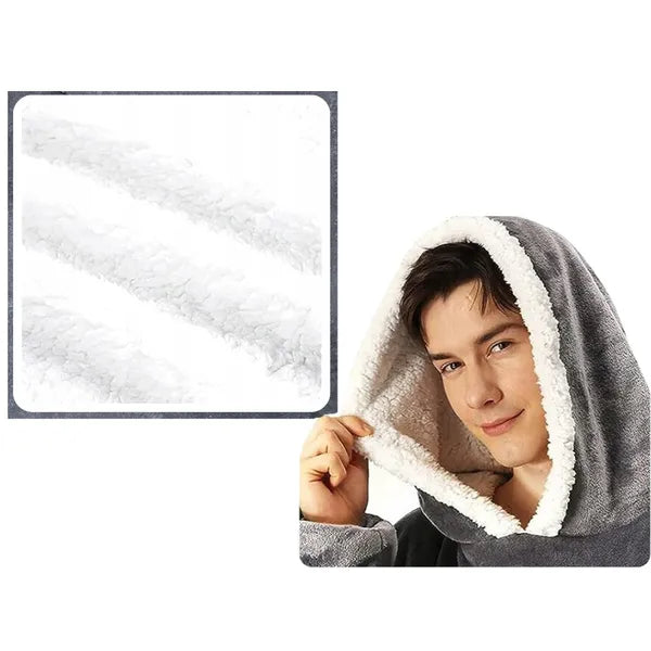 Szürke oversize kapucnis takaró pulóver, XXL uniszex, vastag plüss