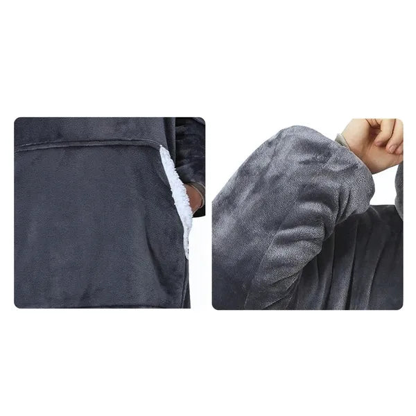 Szürke oversize kapucnis takaró pulóver, XXL uniszex, vastag plüss