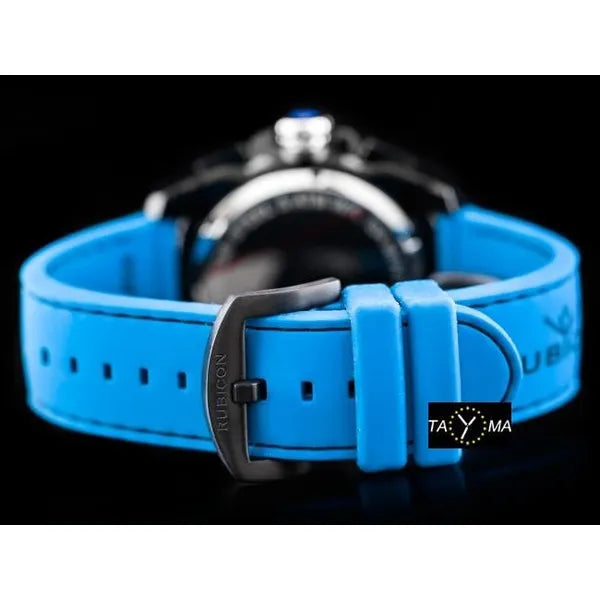 Férfi kronográf karóra, kék szilikon szíj, 48 mm, WR50
