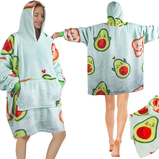 Meleg oversize plüss avocado kapucnis pulóver-takaró, XXL 2-az-1-ben