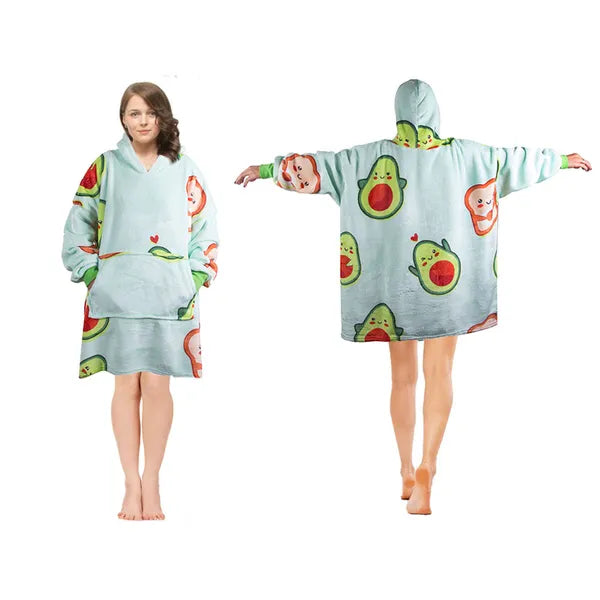 Meleg oversize plüss avocado kapucnis pulóver-takaró, XXL 2-az-1-ben