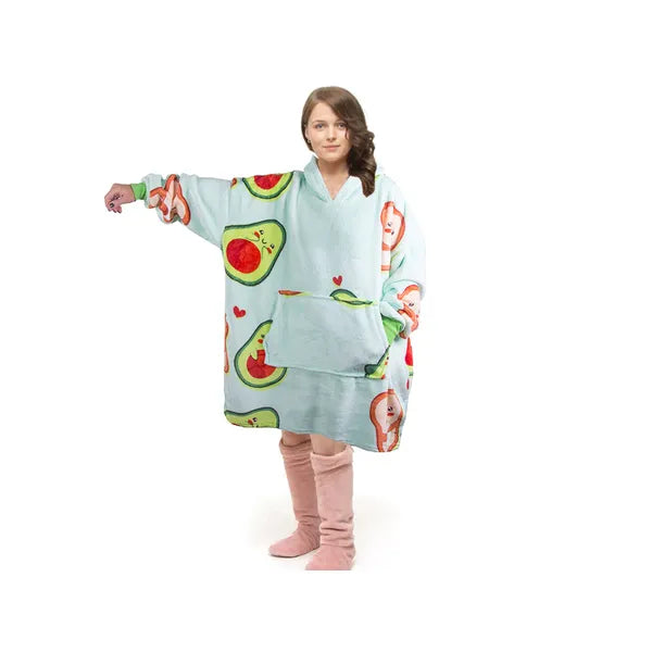 Meleg oversize plüss avocado kapucnis pulóver-takaró, XXL 2-az-1-ben