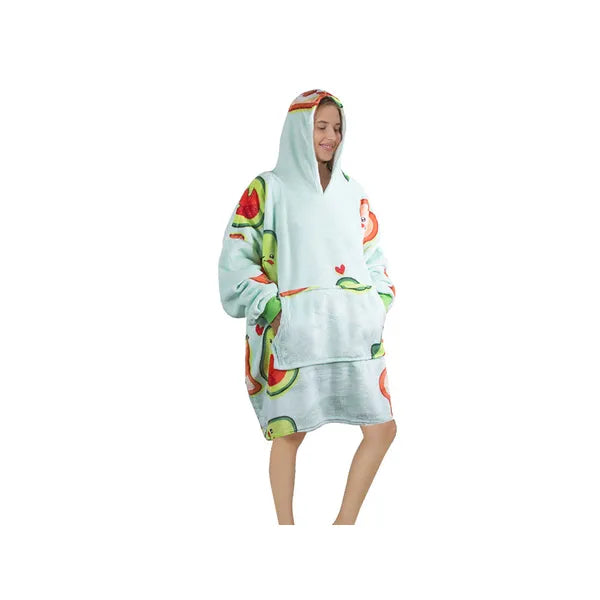 Meleg oversize plüss avocado kapucnis pulóver-takaró, XXL 2-az-1-ben