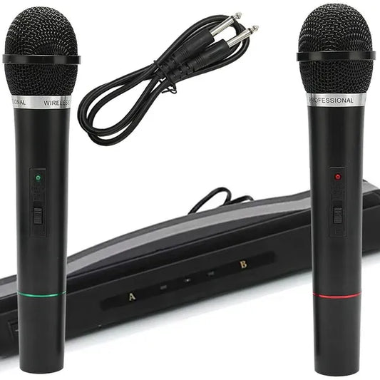Karaoke szett 2 vezeték nélküli mikrofonnal, VHF/FM, 30 m hatótáv
