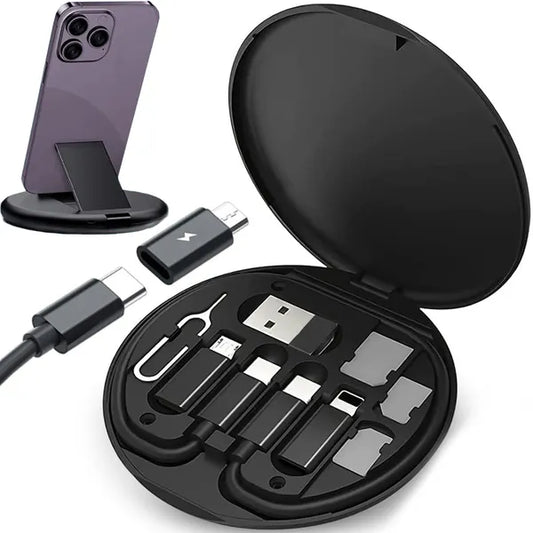 USB-C 4-az-1-ben kábel+adapter készlet 60 W, Lightning/micro USB, 28 cm, fekete