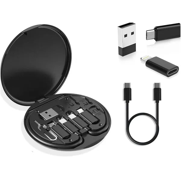USB-C 4-az-1-ben kábel+adapter készlet 60 W, Lightning/micro USB, 28 cm, fekete