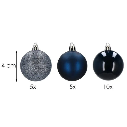 Karácsonyi műanyag gömb dísz szett, 20 db, 4 cm, sötétkék, törhetetlen