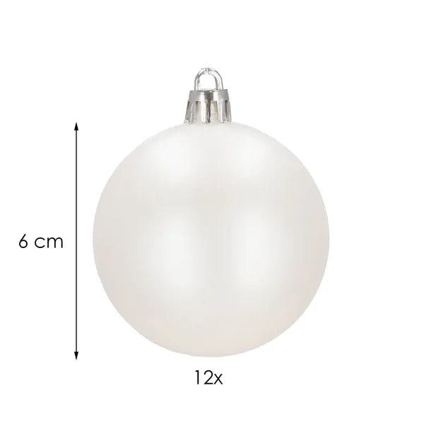 Matt fehér, törhetetlen műanyag karácsonyfadísz gömbök 6 cm – 12 db