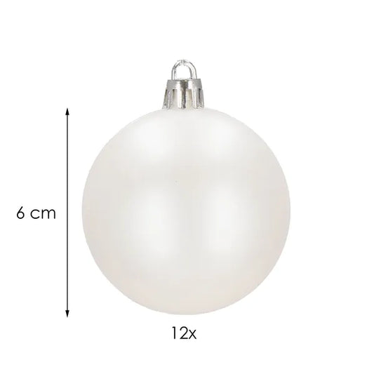 Matt fehér, törhetetlen műanyag karácsonyfadísz gömbök 6 cm – 12 db