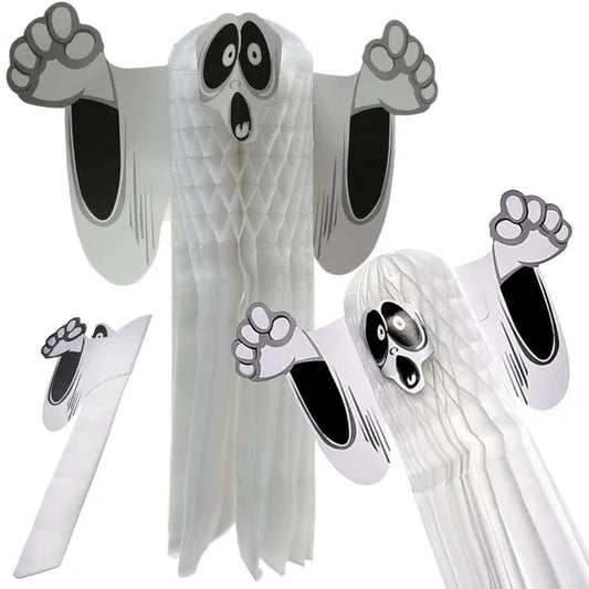 Összehajtható 3D papír szellem függődísz, 51 cm, fehér – Halloween dekór