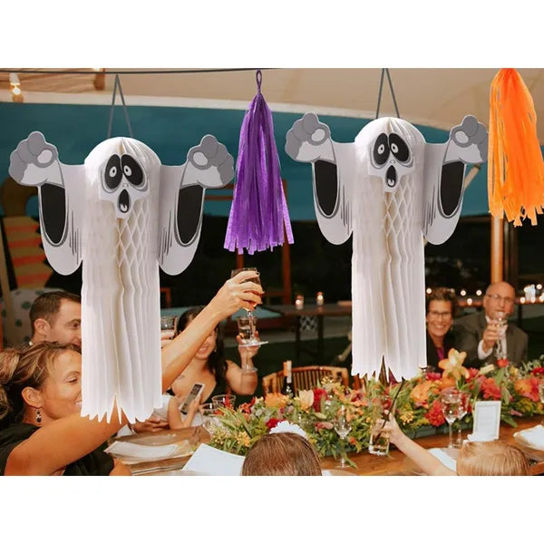 Összehajtható 3D papír szellem függődísz, 51 cm, fehér – Halloween dekór