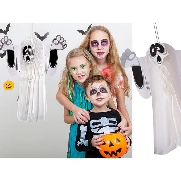 Összehajtható 3D papír szellem függődísz, 51 cm, fehér – Halloween dekór