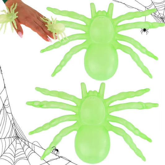 Halloween fluoreszkáló műanyag pók dekor szett, 2 db, 11 cm, zöld