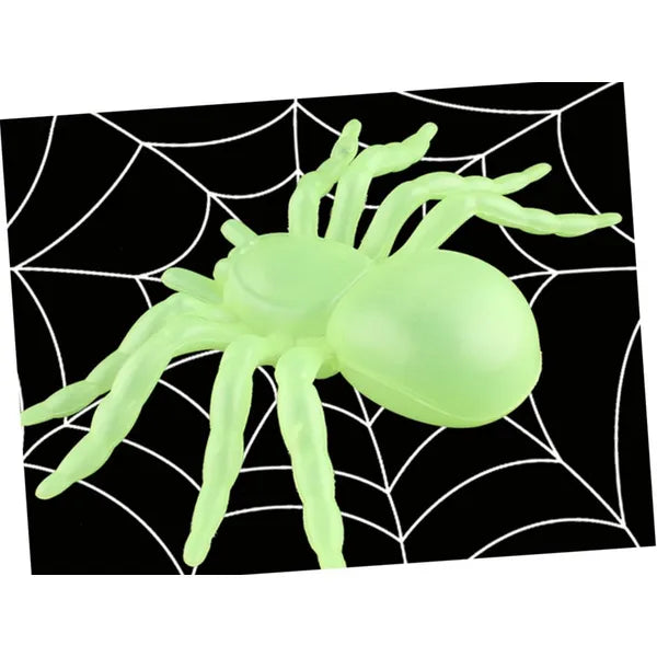 Halloween fluoreszkáló műanyag pók dekor szett, 2 db, 11 cm, zöld
