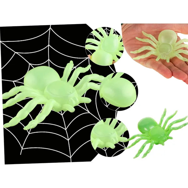 Halloween fluoreszkáló műanyag pók dekor szett, 2 db, 11 cm, zöld