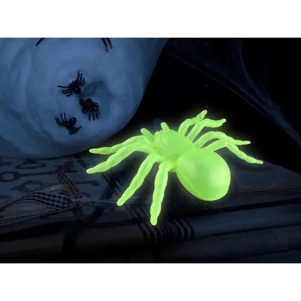 Halloween fluoreszkáló műanyag pók dekor szett, 2 db, 11 cm, zöld