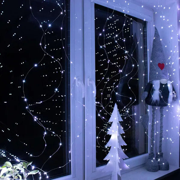 LED függöny fényfüzér 200 db hideg fehér, USB, IP44, 2×2 m