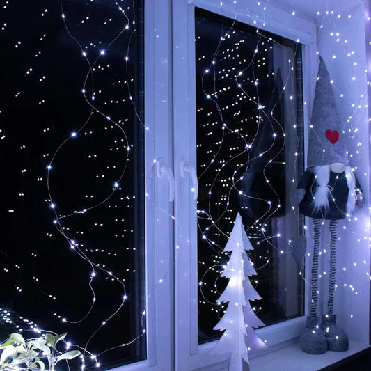 LED függöny fényfüzér 200 db hideg fehér, USB, IP44, 2×2 m