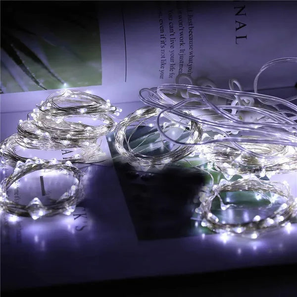 LED függöny fényfüzér 200 db hideg fehér, USB, IP44, 2×2 m