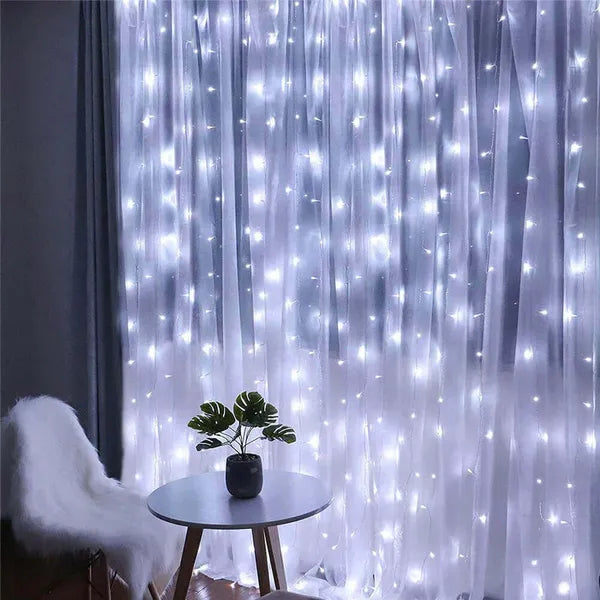 LED függöny fényfüzér 200 db hideg fehér, USB, IP44, 2×2 m