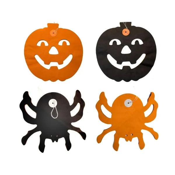 Halloween papír girland, 3 m, tök- és pók mintával, narancs/fekete