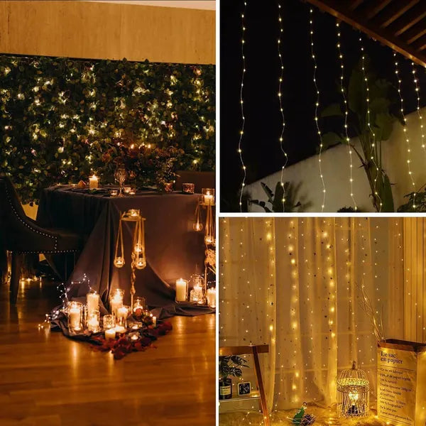LED fényfüggöny 2×2 m, 200 meleg fehér LED, USB táp, távirányító