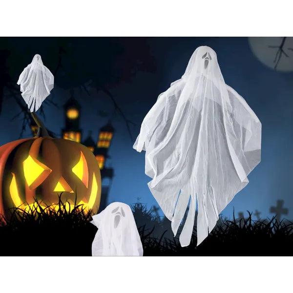 Halloween függő dekoráció, fehér szellem 65 cm