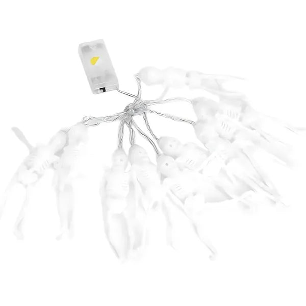LED Halloween fényfüzér, 10 csontváz, meleg fehér, 2 m, elemes