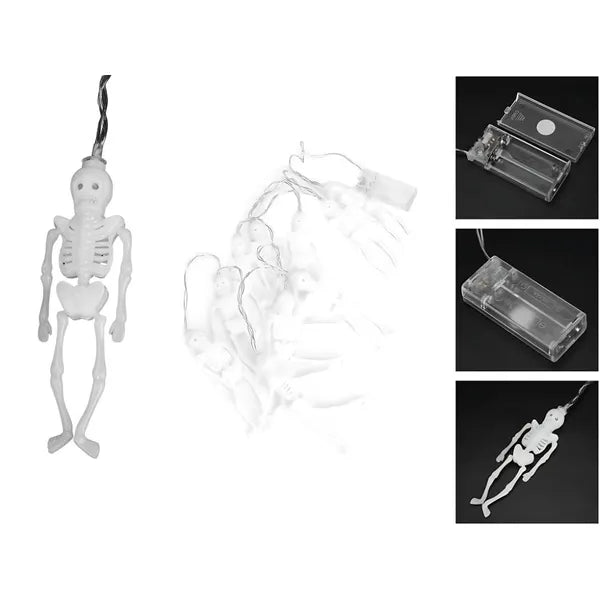 LED Halloween fényfüzér, 10 csontváz, meleg fehér, 2 m, elemes