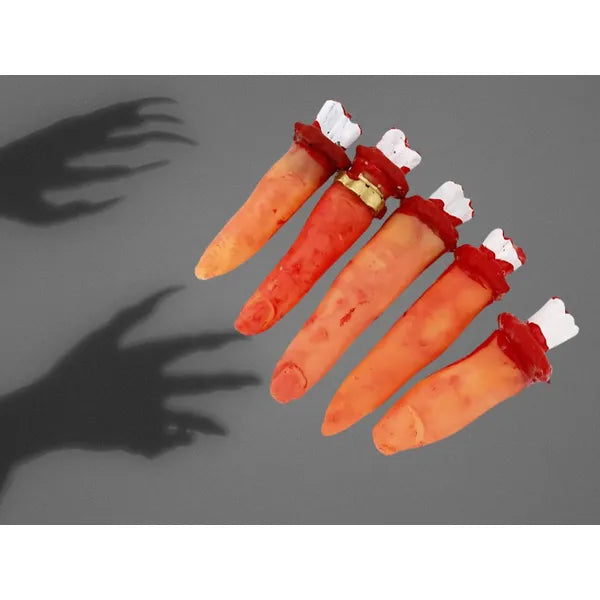 Halloween véres levágott műujj szett, 5 db gumi dekoráció