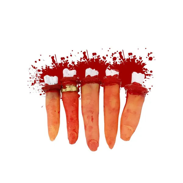 Halloween véres levágott műujj szett, 5 db gumi dekoráció