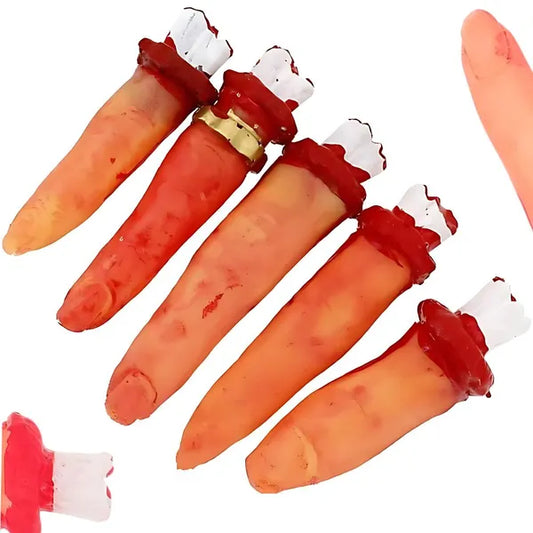 Halloween véres levágott műujj szett, 5 db gumi dekoráció