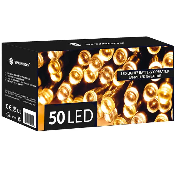 Elemes LED fényfüzér 50 meleg fehér LED, IP44, 5 m, kültéri-beltéri