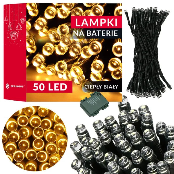 Elemes LED fényfüzér 50 meleg fehér LED, IP44, 5 m, kültéri-beltéri