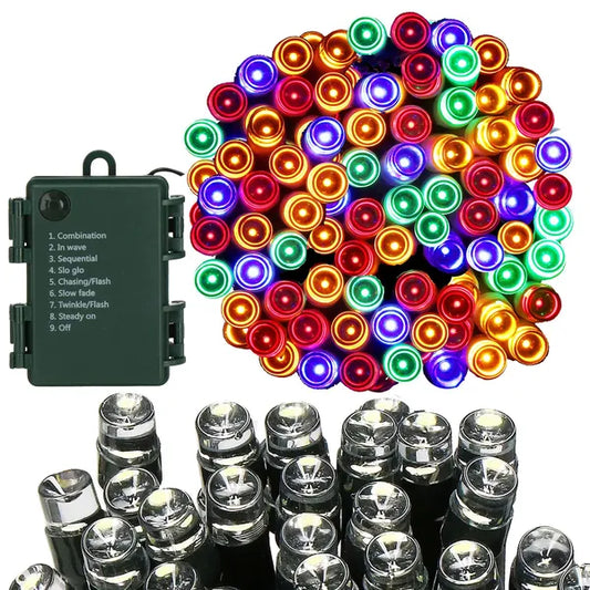 50 LED-es színes fényfüzér, elemes, IP44, 5 m, időzítő
