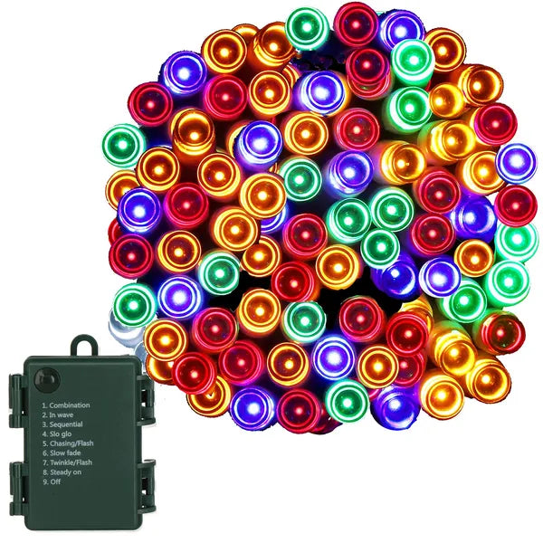 50 LED-es színes fényfüzér, elemes, IP44, 5 m, időzítő