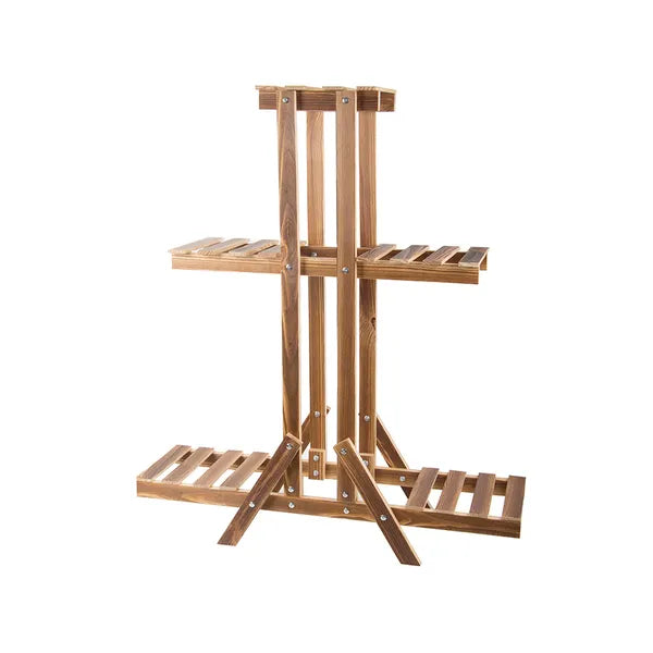 Háromszintes fa virágtartó állvány 85×28×98 cm, barna