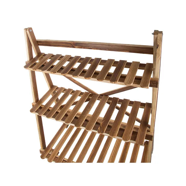 Fa álló virágtartó polc, 3 szintes könyvespolcként is, 97×80×34 cm, barna