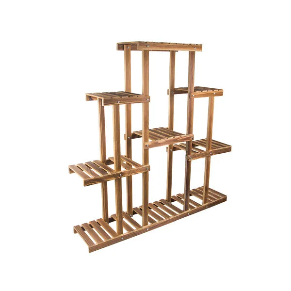 Fa virágtartó állvány, 5 szintes, 120×119 cm, barna, könyvespolcként is