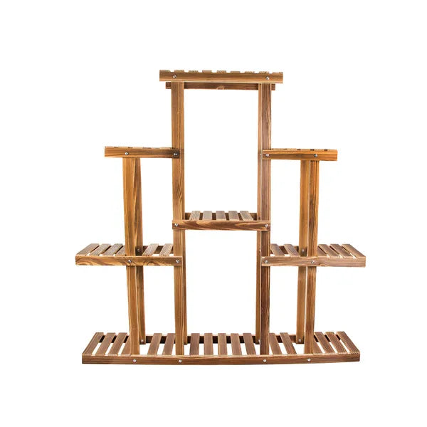 Fa virágtartó állvány, 5 szintes, 120×119 cm, barna, könyvespolcként is