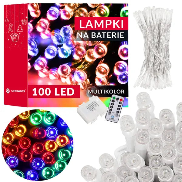 Multikolor 100 LED fényfüzér elemes 10,5 m távirányítóval IP44