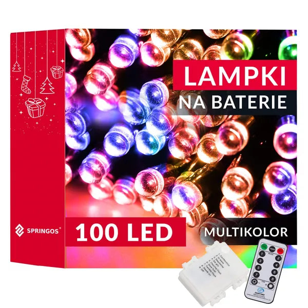 Multikolor 100 LED fényfüzér elemes 10,5 m távirányítóval IP44