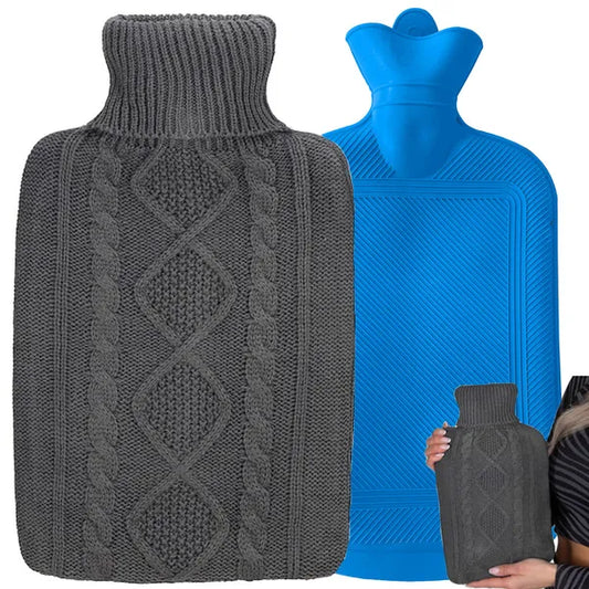 Gumi melegvizes palack 2 l, jumper mintás plüss huzattal, sötétszürke